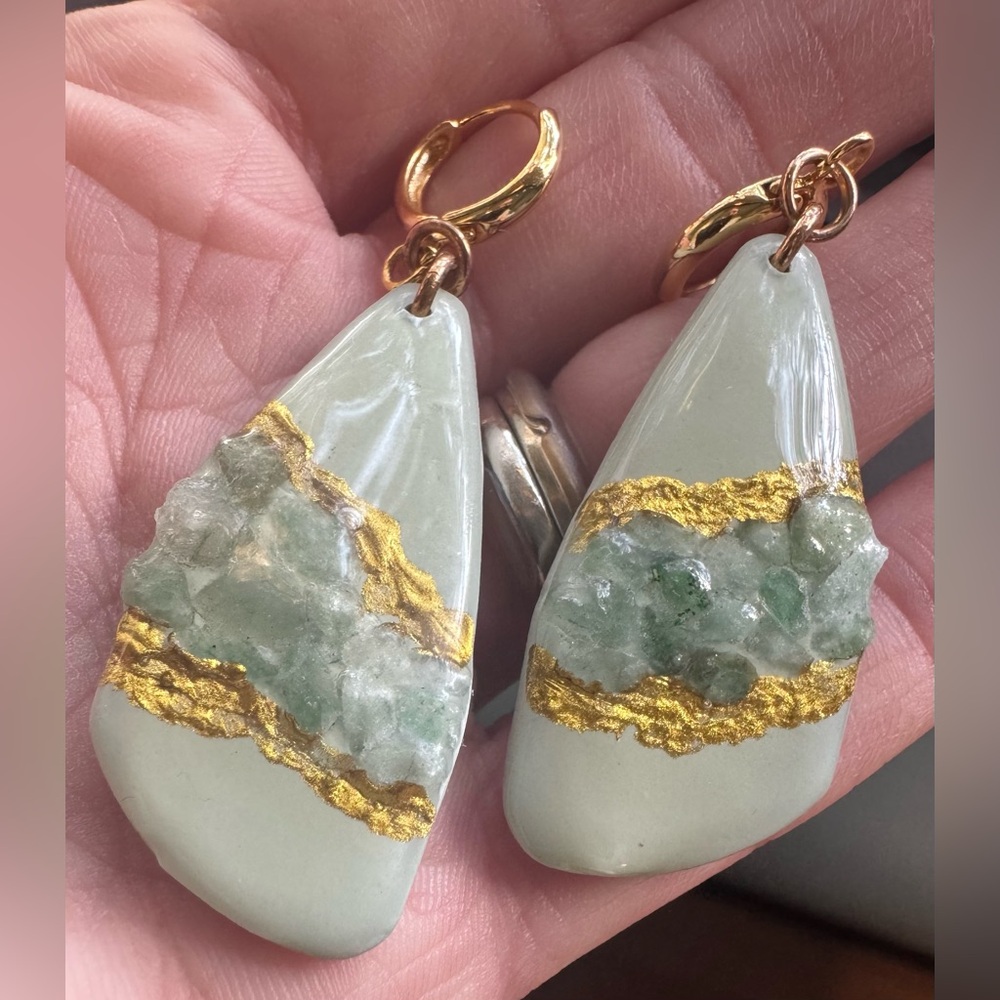 Green Aventurine Gemstone Polymer Clay Earrings